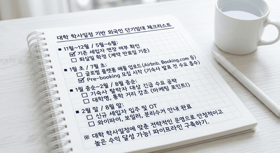 외국인 유학생은 언제 방을 구할까? 대학 학사일정으로 보는 단기임대 공실 제로 전략!