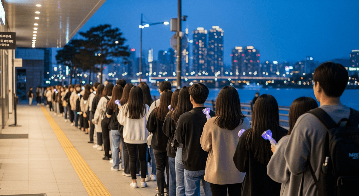 View from behind a row of seated spectators in a compact, darkened arena watching a brightly lit esports stage